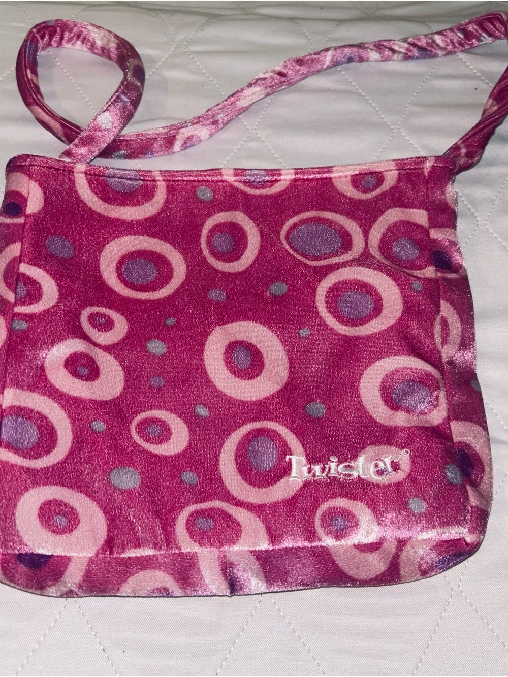 Twister Magenta Velvet Circle-Print Crossbody Bag